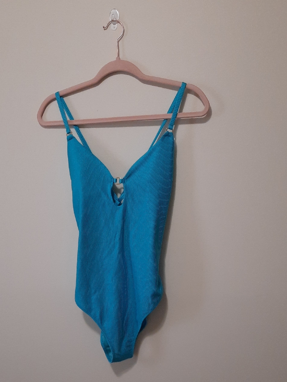 aerie Bright Turquoise Ribbed One-Piece Swimsuit with Ring Detail
